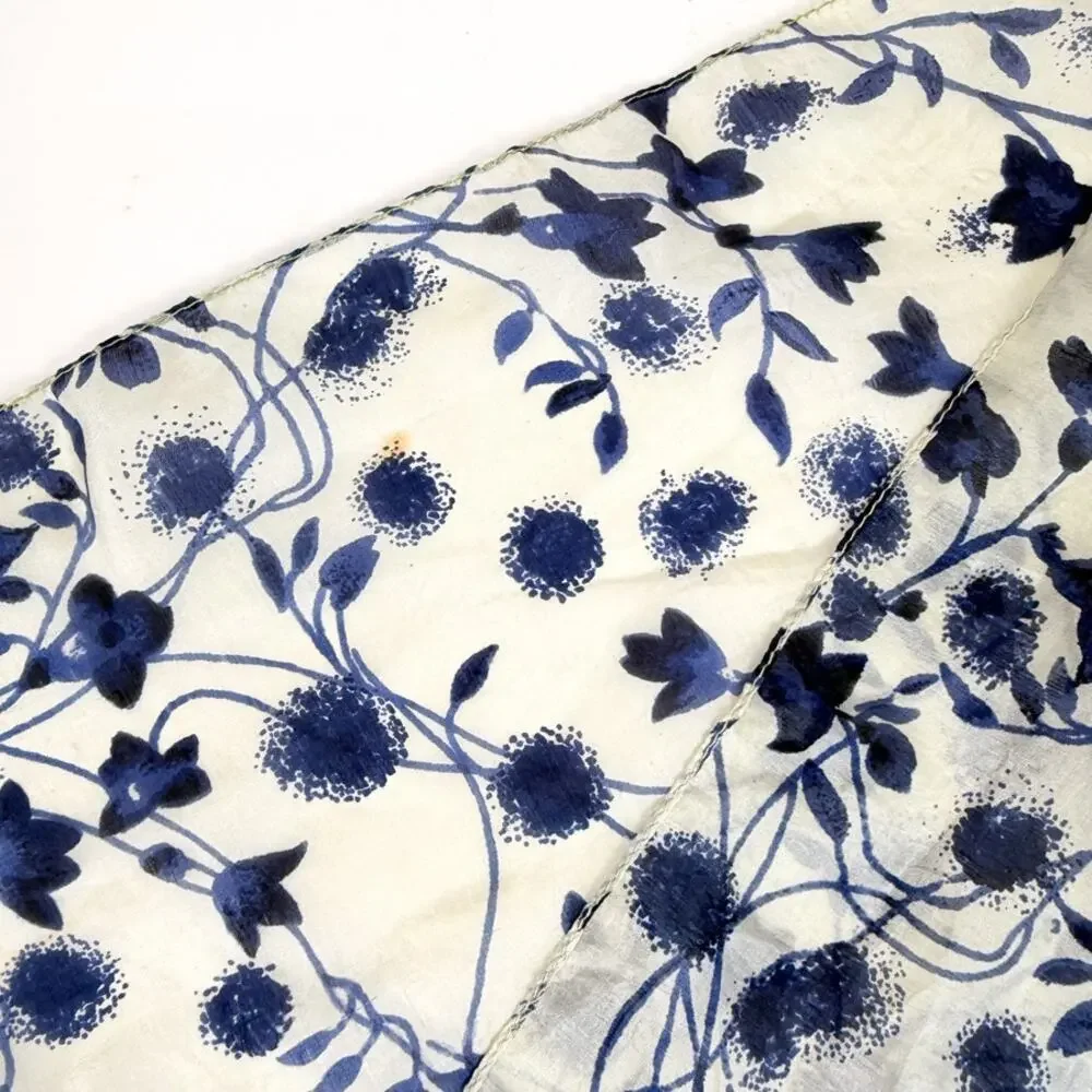 Vintage Silk Rectangular Scarf Cream and Navy